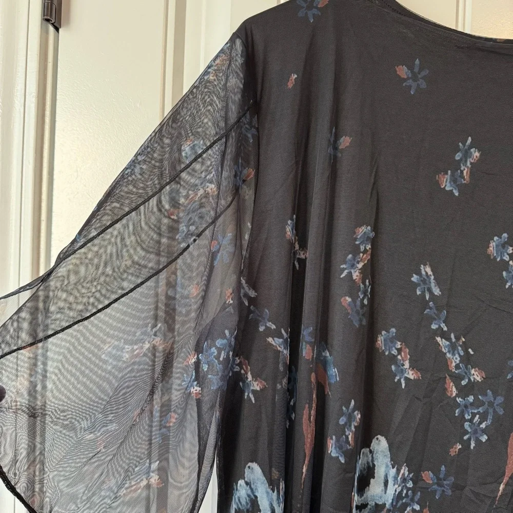 Dark Cottagecore Sheer Floral Flutter Sleeve Tunic Whimsical Flowy Top 3XL - Picture 11 of 11